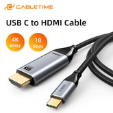 Premium USB Type C to HDMI Cable, Gold Plated, Support AUDIO-VIDEO 4K/60HZ, Transmission Rate: 18Gbps, Shell: Aluminum +TPE, Jacket: Black Braided, OD: 4.5mm, RoHS , SKU- CT-C160-PU31-CMHD2-S3